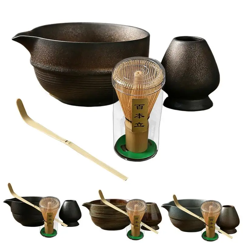 Matcha Set Black Ceramic Match Bowl and Whisk Holder Set or Bamboo Matcha Whisk Scoop Japanese Tea