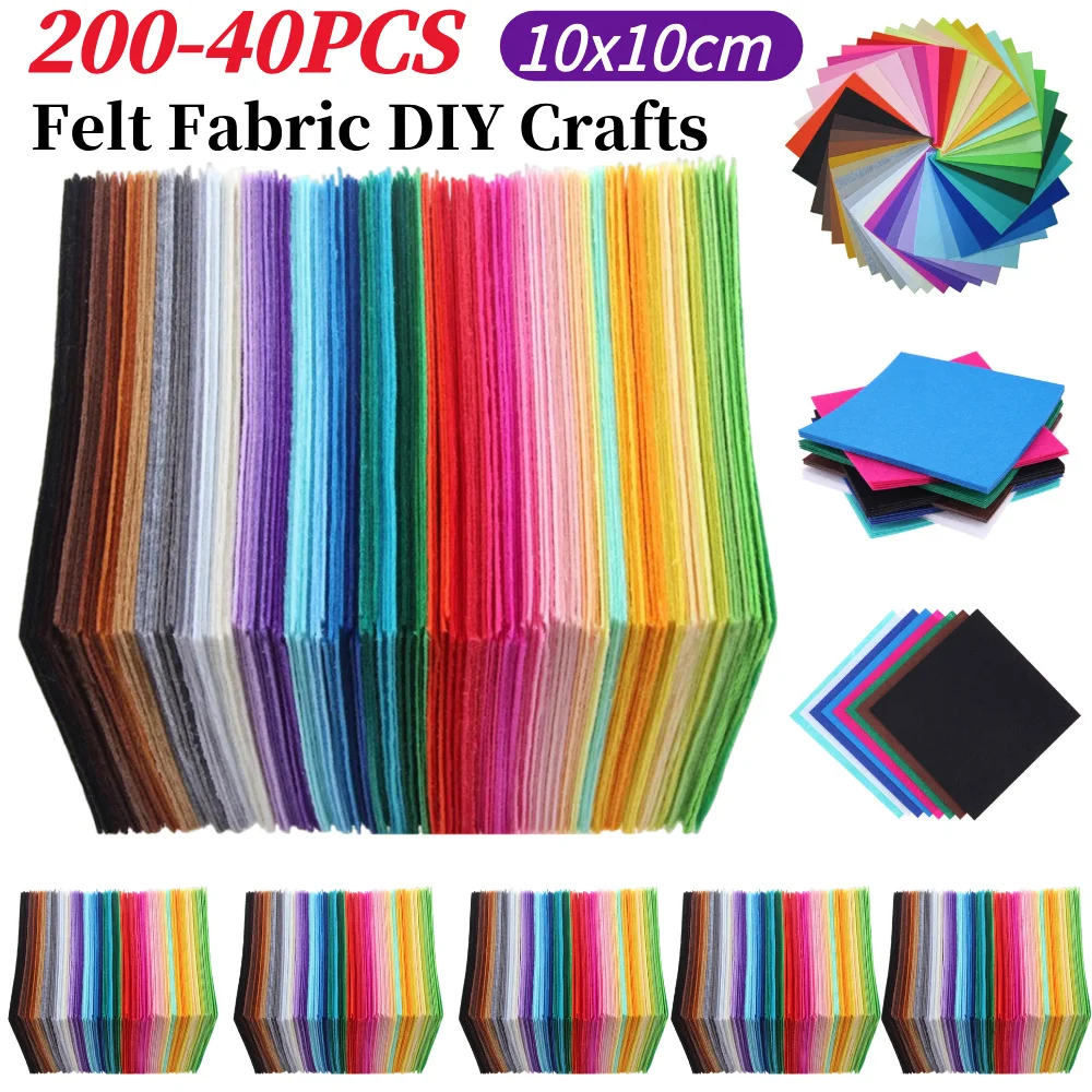 200-40개 부직포 재봉 액세서리 10x10cm 부직포 다양한 색상 펠트 시트 패치..