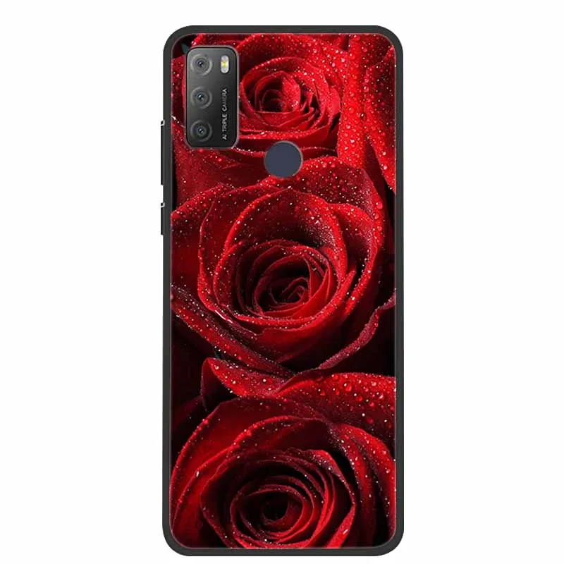 Charming Cat & Floral Design Silicone Phone Case, Black 6.52''