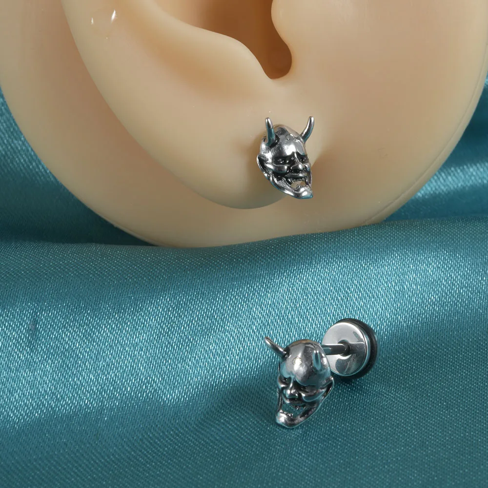 Skull Ghost Head Bunny Stud Earrings PAIR Punk Flat Back Screw On Cool Star Ear Lobe Studs Cartilage Helix Piercing Punk Style