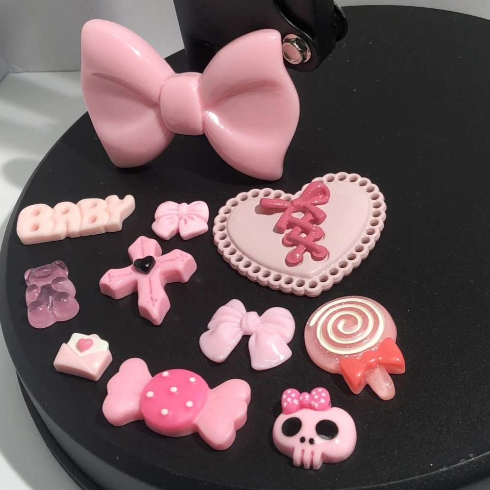 Cartoon Big Bowknot Rhinestone Skull Head Love Star Bone Candy Capsule Lock Resin Charms Decor Junk Phone Case Accessories 6