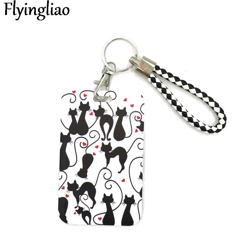 

Black Cats Card Holder Women Men Business Lanyard Badge Card Case Women Card Cover Student Lanyard ID Name Card Holder Bags