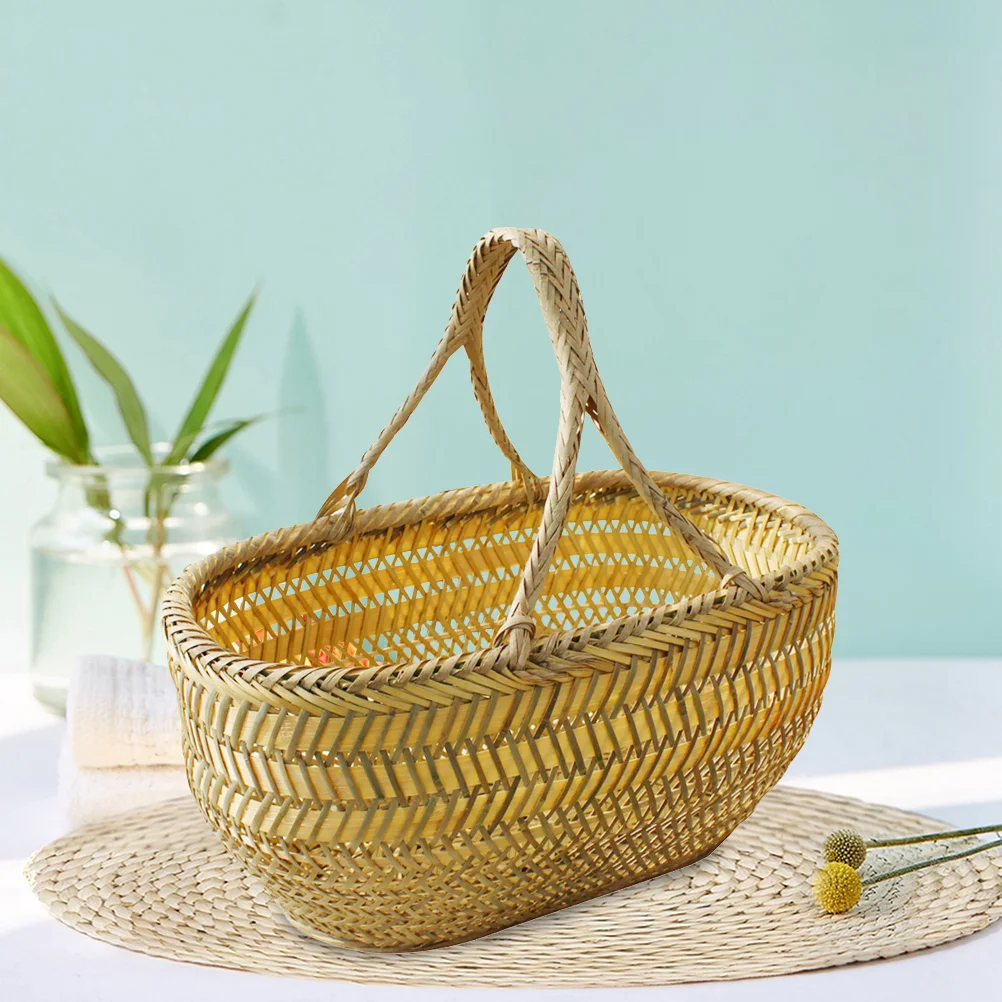 Vegetables Basket Hand Shopping Storage Baskets Garden Hod Fruit Open Bamboo Weaving 3