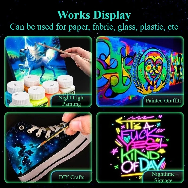 Vibrant Glow-in-the-Dark Acrylic Paint - 58ML Waterproof