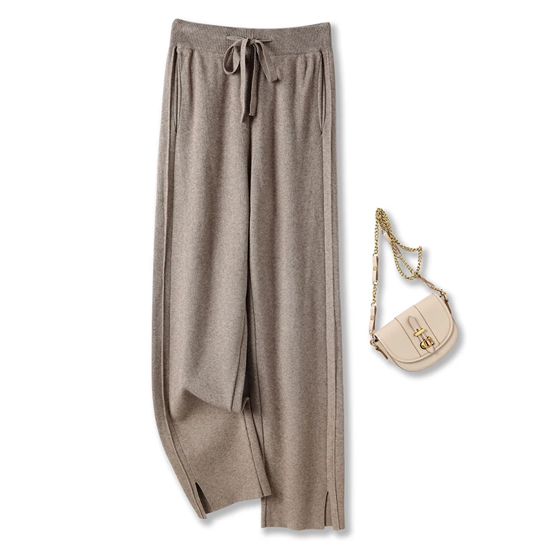 High Quality Knitted Wide Leg Pants Women New Autumn Winter High Waistline Elasticity Fashionable Versatile Floor Mops Trousers