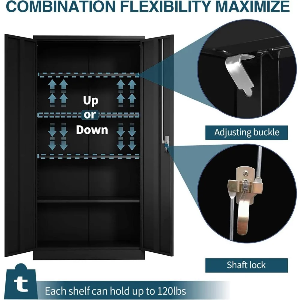 Metal Storage Cabinet with 2 Door and 4 Adjustable Shelves, 71 inch Tall Steel Cabinet for Warehouse, Garage, Home, Office 4