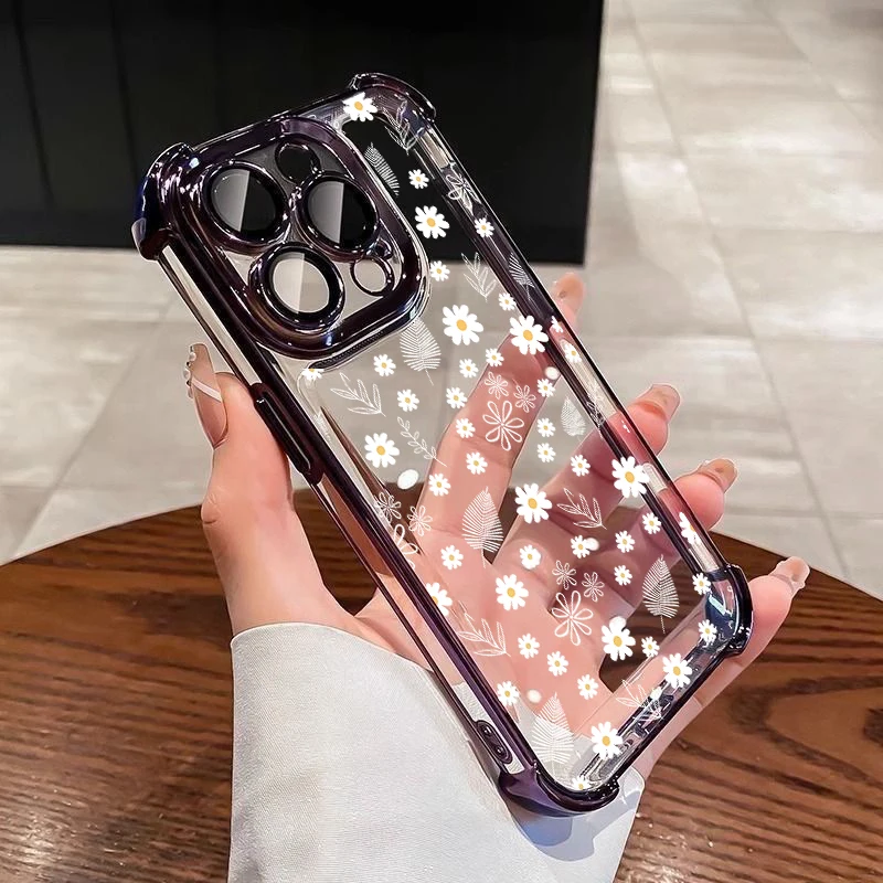 Floral Electroplated Edge TPU Clear Case - Elegant and Durable Phone Protection