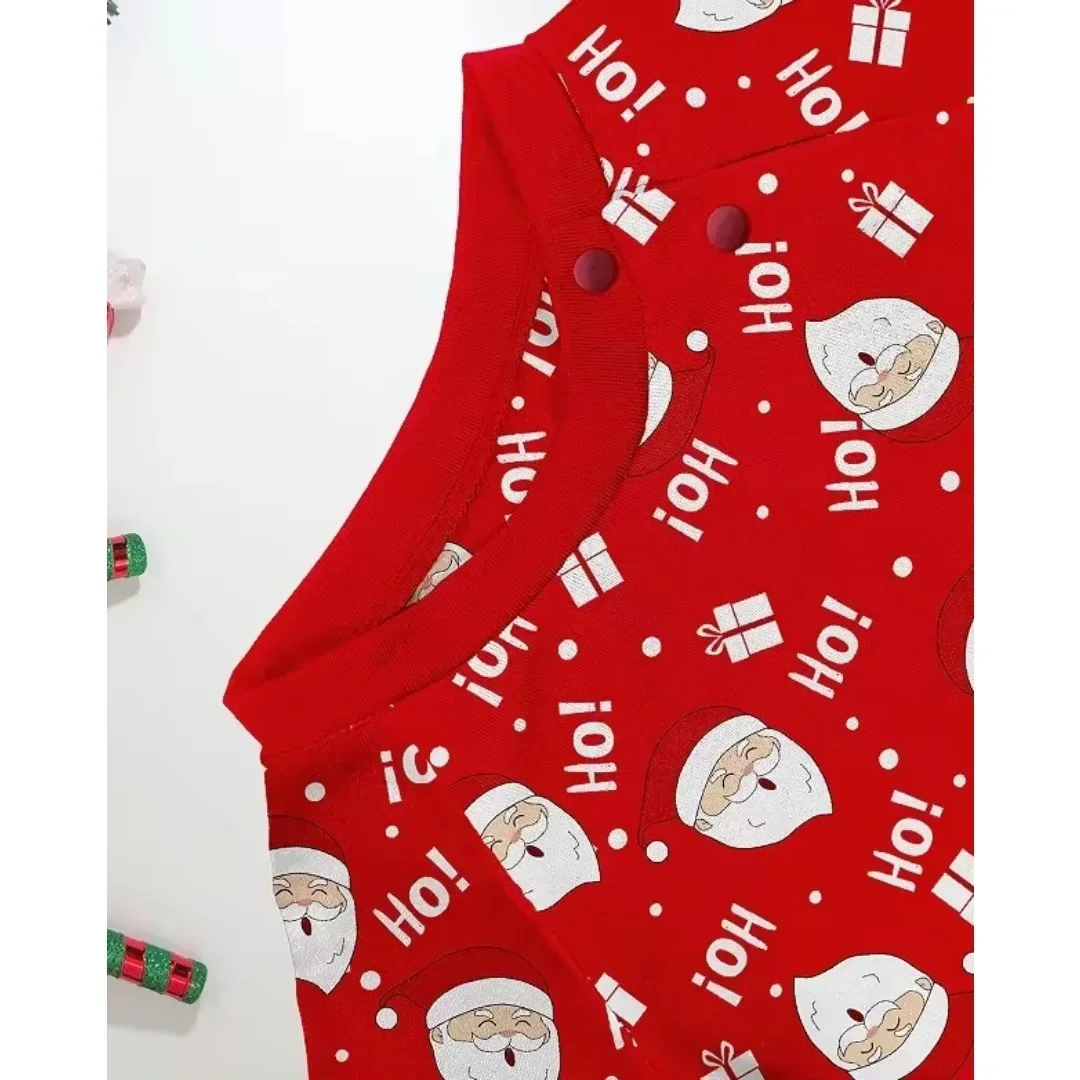Christmas Pyjamas Cute Santa Claus Print Parent-child Matching Clothing Set Baby Dog Romper O-neck 2 Pieces Homewear Family Look 6