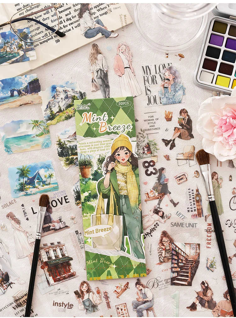 JIANQI 20 Stück Charakter Landschaft Aufkleber Buch Alte selbstklebende Diy Scrapbooking Tagebuch Album Zubehör Diy Junk Journal Supplies – Detail 8