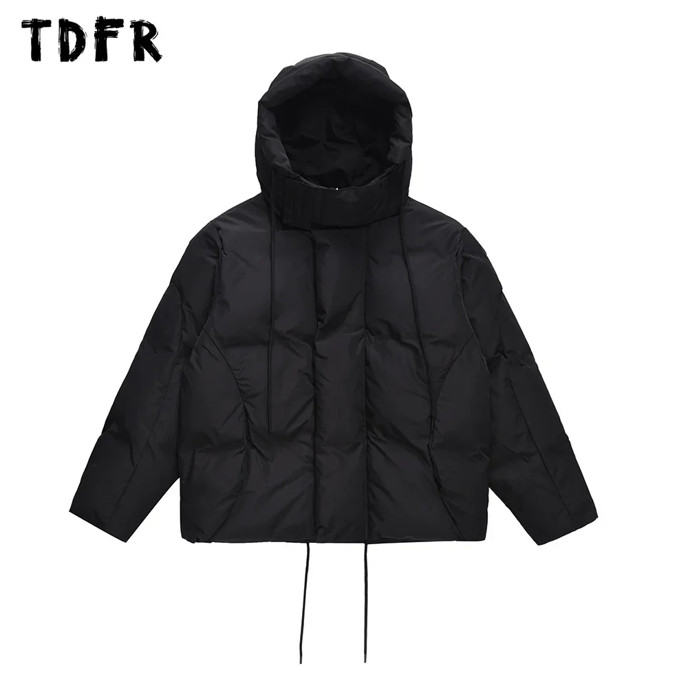 

Solid Color Hooded Padded Jacket Mens Winter Warm Drawstring Hem Stand Collar Thick Quilted Jacket Men Outerwear