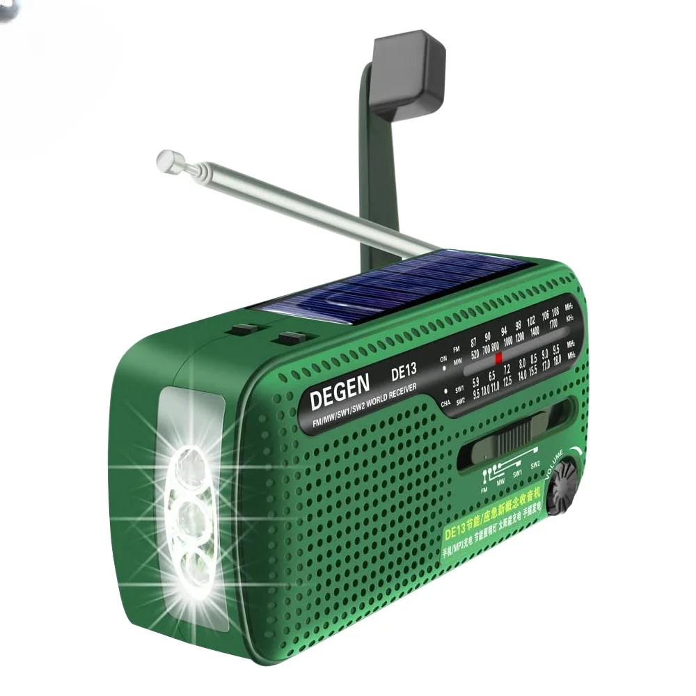 

AWIND 2022 DEGEN DE13 FM AM SW Crank Dynamo Solar Power Emergency Radio Global receiver High Quality VS Tecsun PL-310ET VS Panda