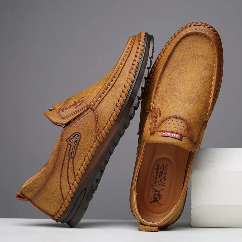 

Summer Casual Slip-on Shoes Genuine Leather Men Sneakers Fashion Jogging Shoes Outdoor Walking Footwear Flats Brand 2022