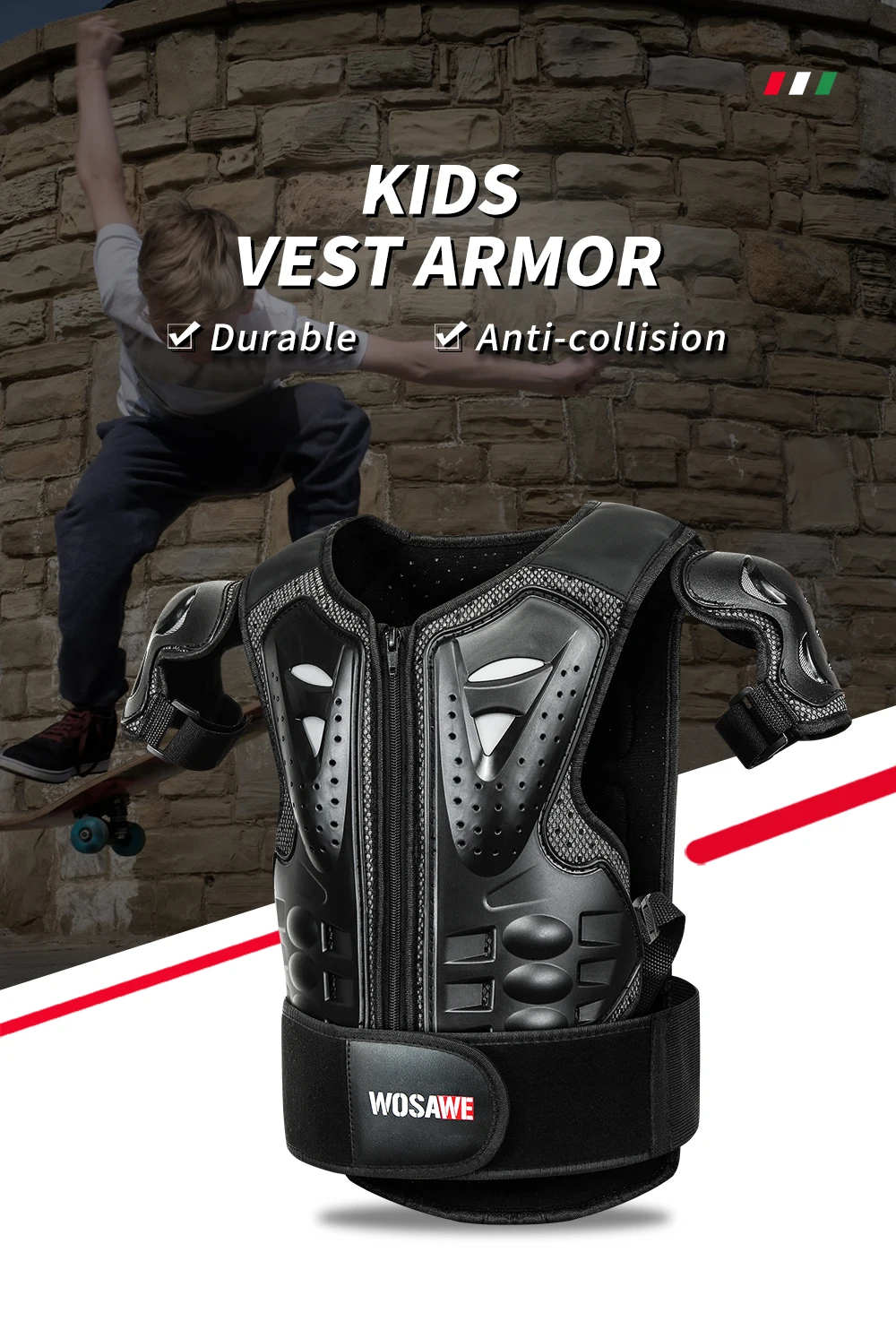 WOSAWE 5-10 years old Kids Full Body Armor Motocross Outfit Vest Sports 4WD Skateboard Skating Skiing Child Armor Gear Set