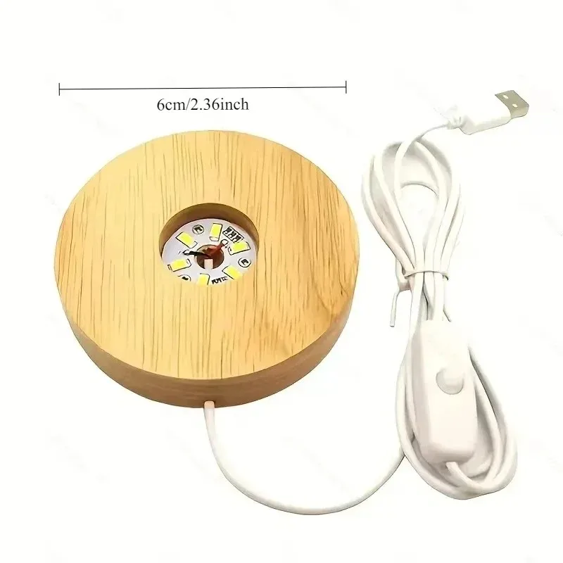 Wooden Desktop Decorative Lamp Holder LED Usb Display Light Bracket Artistic Decoration Tri Color Light 1-meter Switch Wire 6CM