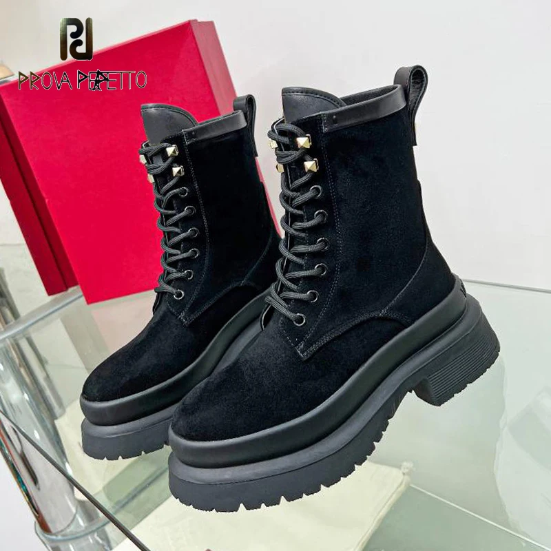 

Rivets Women Boots Thick Sole Platform Lace Up Cool Fashion Punk Style New Arrival Autumn Winter All Match Bota High Quality