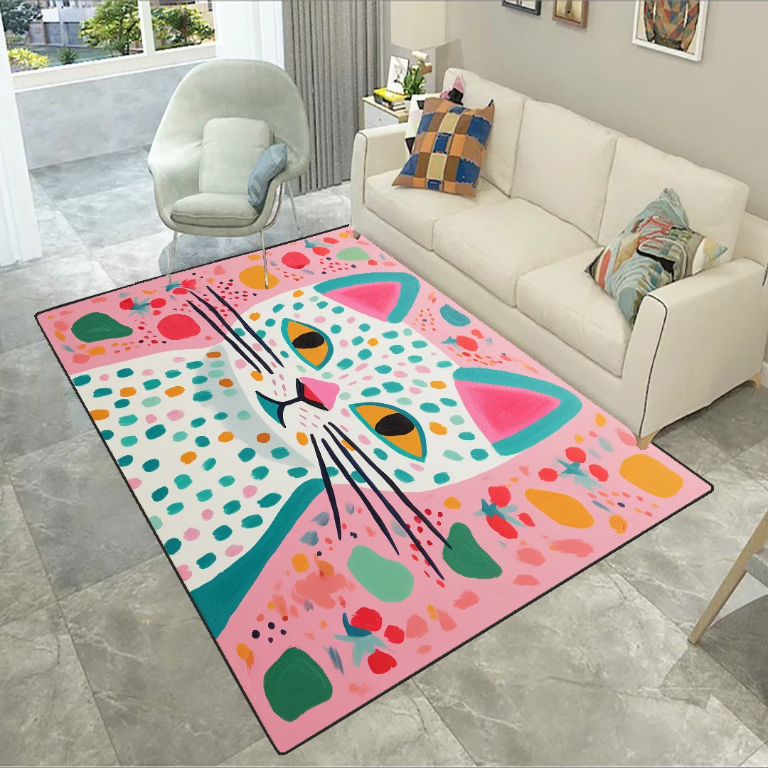 Art Cat Carpet for Living Room Home Decoration Sofa Side Cute Mats Bedroom Fluffy Mat Large Area Cloakroom Rug Ковер Tapis 러그