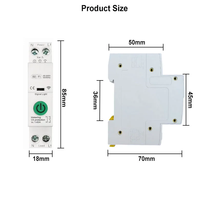 Tuya Smart Life WiFi 63A Timer Circuit Breaker Overload Protect App Power Monito