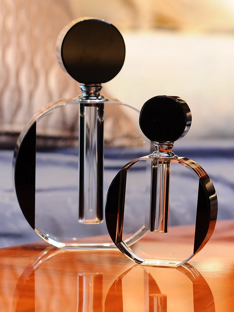 European Clear Black K9 Crystal Empty Perfume Bottle Oblate