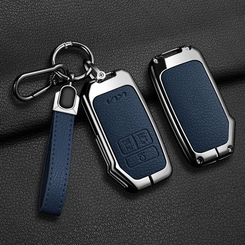 Premium Zinc Alloy & Leather Car Key Case Cover - 7-Button Fob Holder with Keychain Accessories