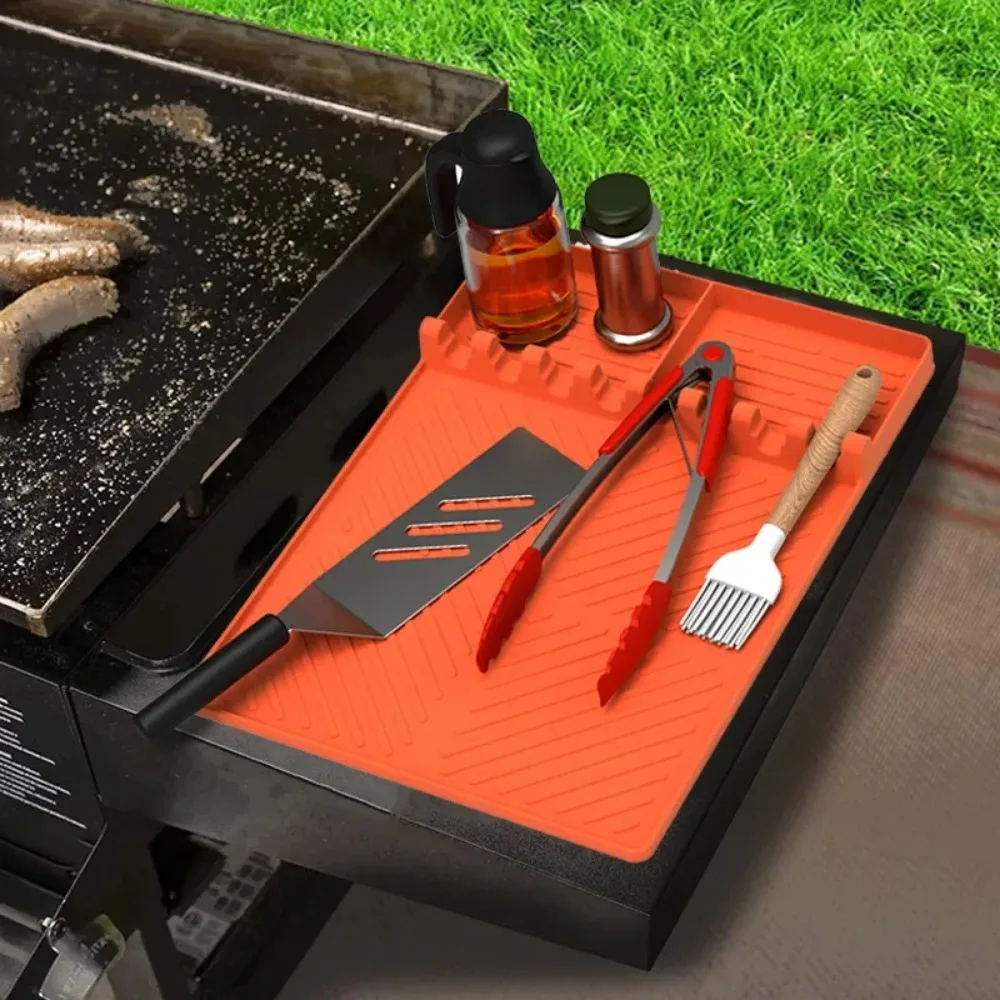 BBQ Grill Mat BBQ Tool Mat Silicone Protective Pad Anti-dust Cleaning Pad BBQ Plate Potholder Oven Oil Box Outdoor Accessories