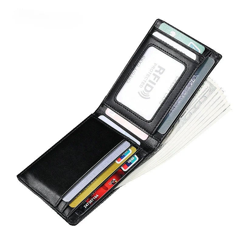 

Ultra-thin Men's Leather Wallet European and American Cowhide Wallet RFID Anti-magnetic Card Clip Fashion Real Pickup Bag