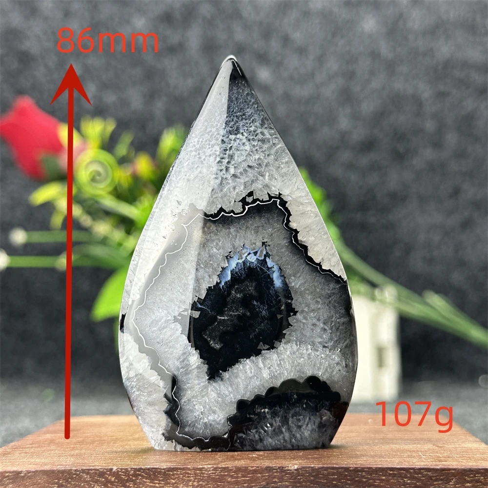 Natural Crystal Black Onyx Silk Stripes Free Form Torch Healing Reiki Meditation Feng Shui Home Decor Gift