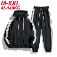 Men Jacket 2 Pcs Set Zipper Stripe Tracksuit Hooded Plus Size 6XL 7XL 8XL Streetwear Sportswear Male Long Sleeve 2025 Spring 1
