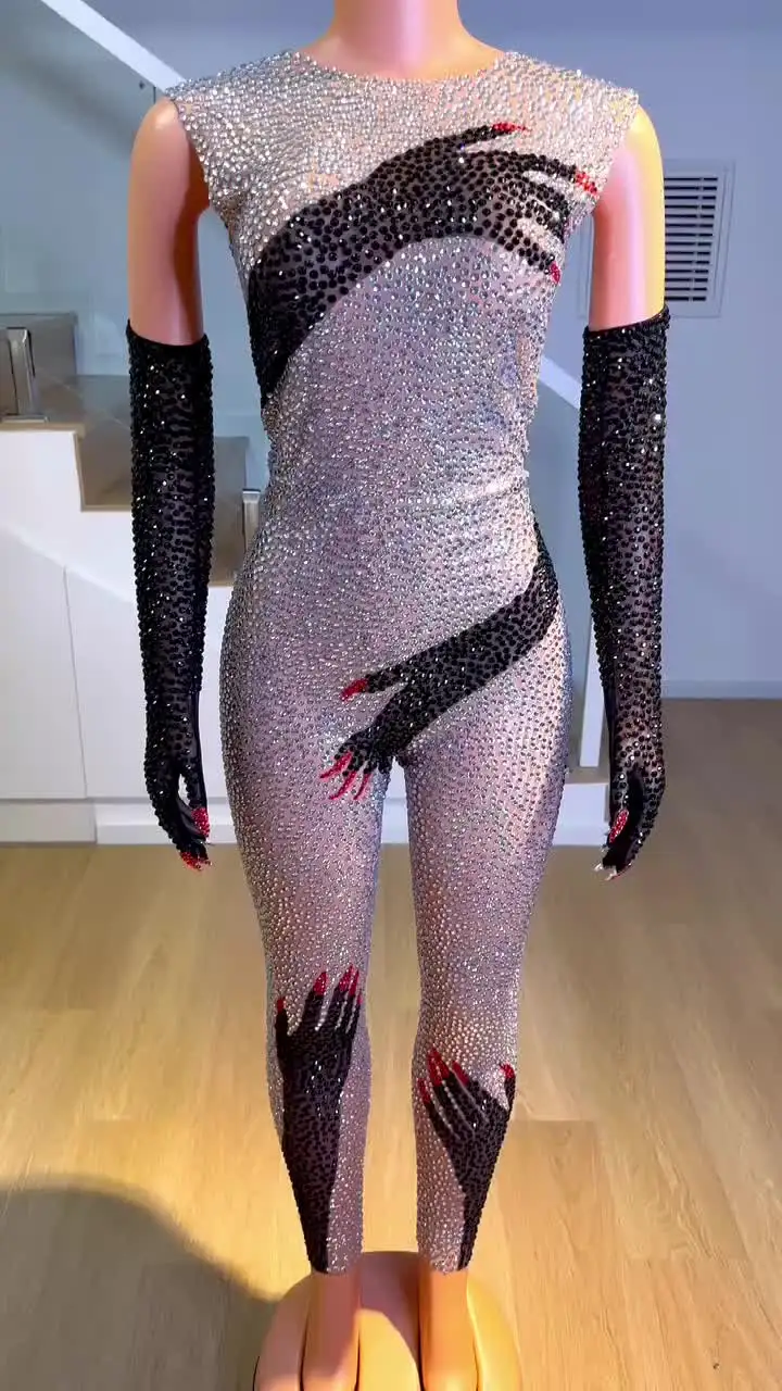 Комбинезон с черными и золотыми блестками перчатки сексуальный костюм для танца