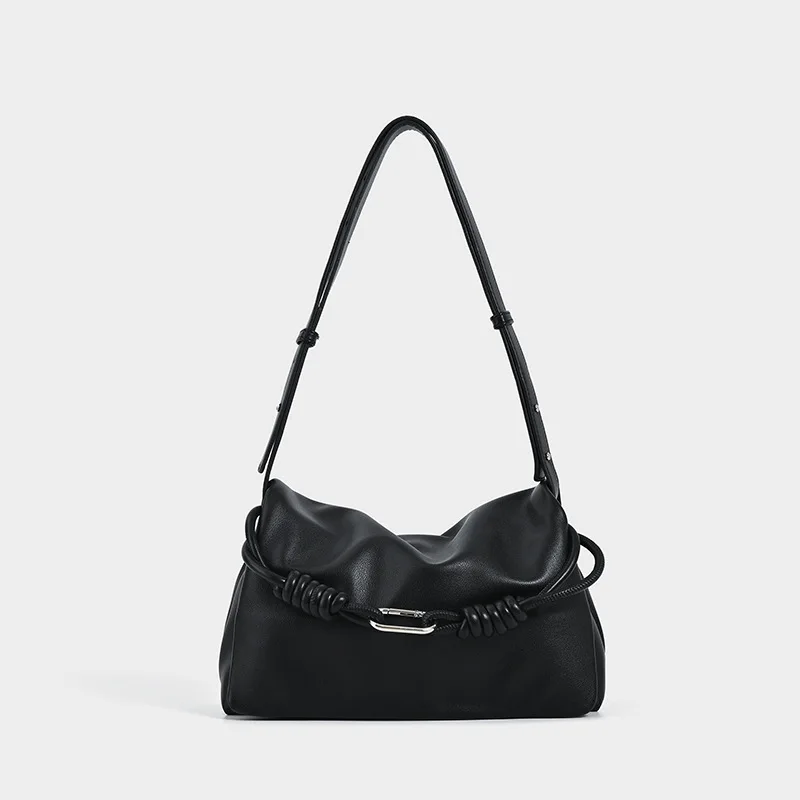 NEW Elegant Luxury Cowhide Crossbody Shoulder Bag,Drawstring Pleated Lucky Bag,Designer Solid Color Women's Bucket Handbag