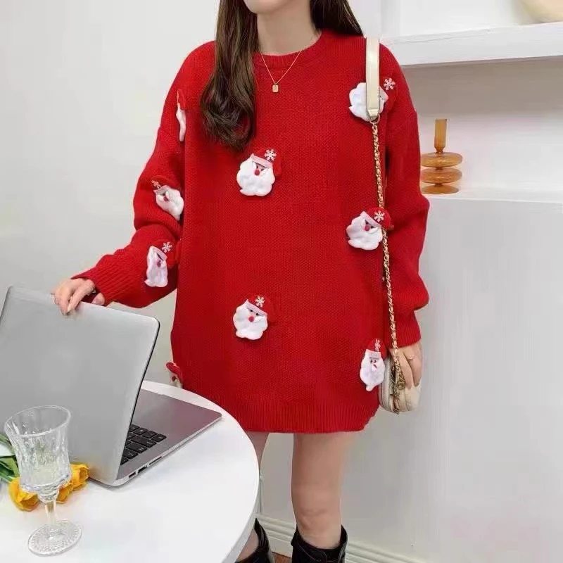 

Kawaii Christmas Funny Strap Santa Sweater Sweet Women Party Winter Pullover Long Sleeve Tops Knitted Female Sweaters Streetwear