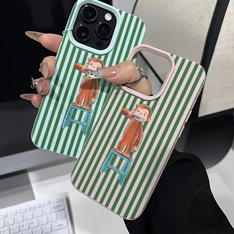 Whimsical Green Striped Monkey Phone Case Cover