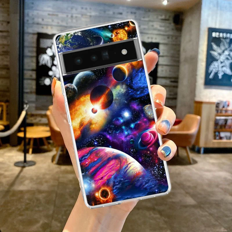 Raum Planet Sterne Mond Handy hülle Abdeckung für Google Pixel 8 7 6 5 4 4xl stoßfest 7a 6a 5a 4a 3a 3axlpro 5g transparente Hülle – Detail 3