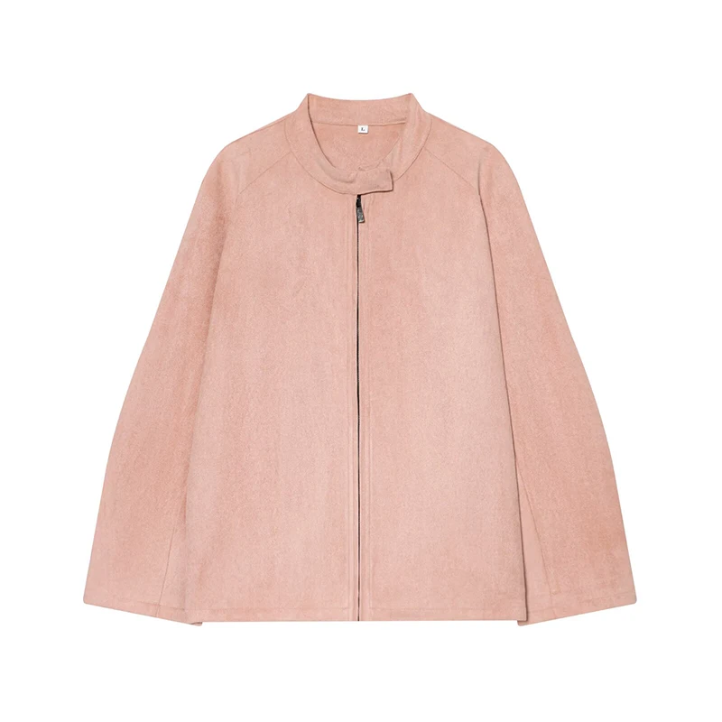 Women Suede Jacket 2025 Autumn Winter Stand Collar Long Sleeve Women's Coat Zipper Loose Female Casual New Outerwear