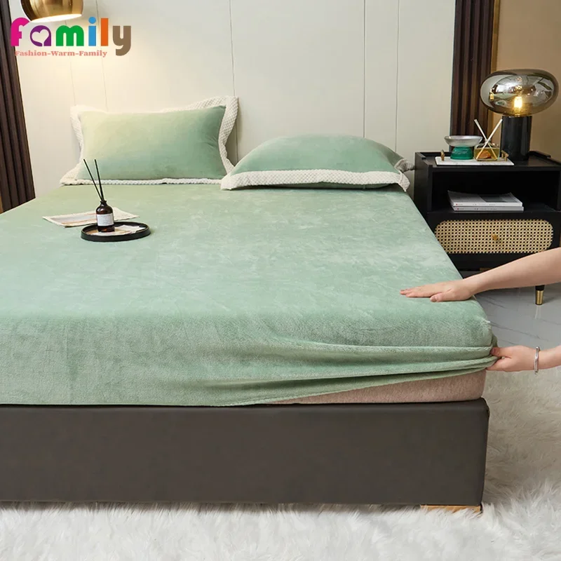 NordicStyleFlannelFittedSheetHighDensityPrintWinterSoftVelvet