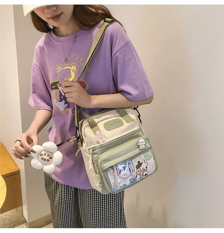 Clear Pocket 3 Ways Backpack for Teens Women Simple Canvas Rucksack Mini Packbag Teen Girls Backpacks for Daily Shopping 2089