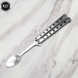 Stainless Steel Butterfly Knife Utensil Set - Folding Spoon, Fork, and Knife for Outdoor Camping (Spoon)