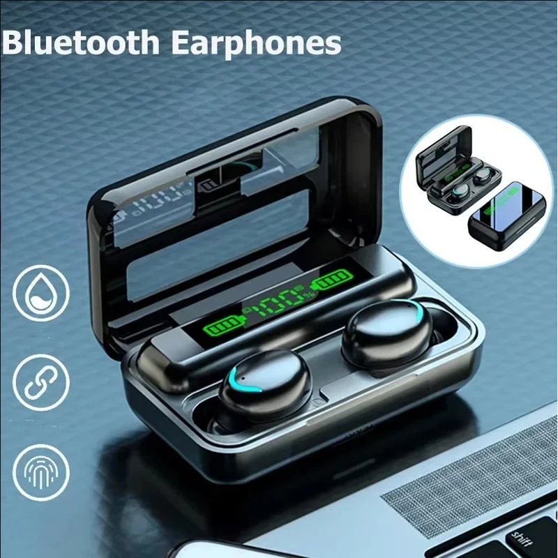 New F9 Bluetooth headphones 9D stereo high bass sport earphones handfree touch control TWS wireless earbuds waterproof headset