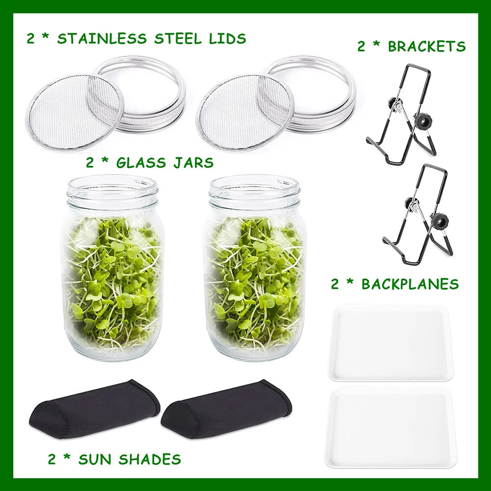 Coperchi Acciaio Per Germogli Kit Germinazione Semi - 4 Coperchi In Acciaio Inox E 2 Supporti Regolabili, Per Coltivare Germogli In Casa Semi Erbe Aromatiche
