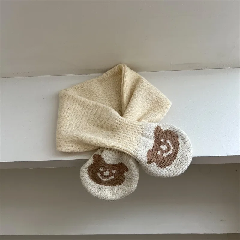 Autumn Winter Children Cute Bear Outdoor Warm Scarf Newborn Neckerchief Thicken Knitting Baby Boy Girls Soft Scarves for Kids