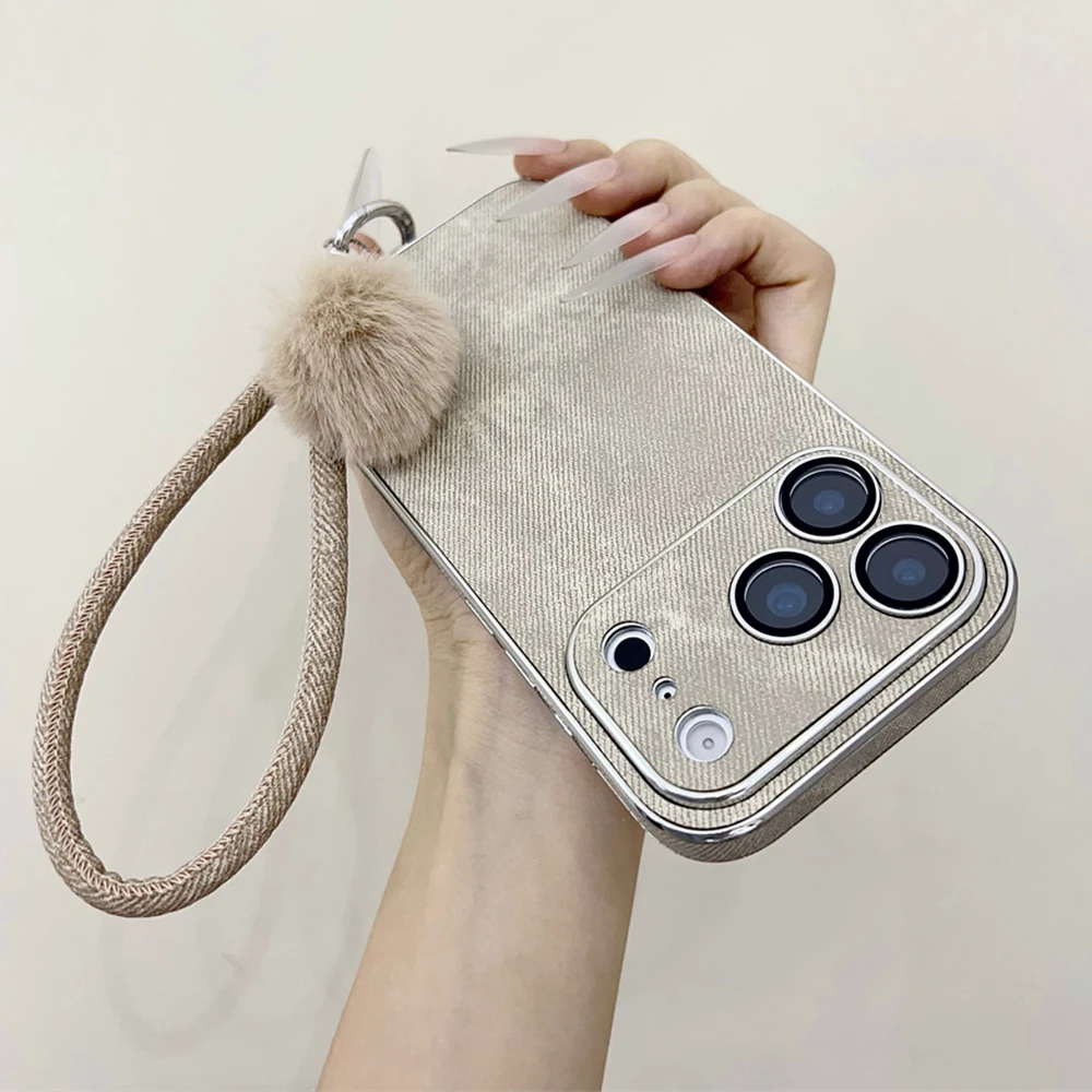 Luxury Jeans Denim Phone Case with Lanyard Wrist Strap and Matte Back Cover