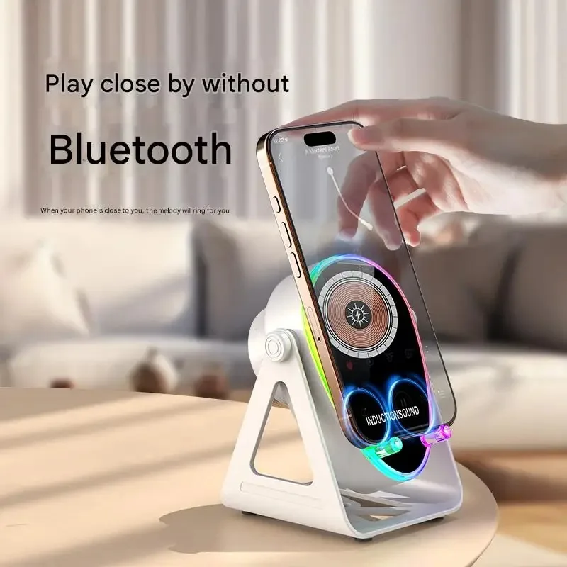 Bluetooth 5.3 Smart Speaker Wireless Charging Phone Stand Ambient Light 15W Fast Charging Sensor Playback for All Phones
