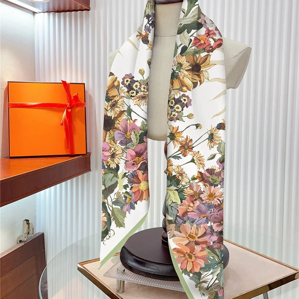 90Cm French New Rose Flower Hangzhou Twill Silk Women's Travel Sunscreen Shawl Large Square Scarf Headscarf Scarf 5