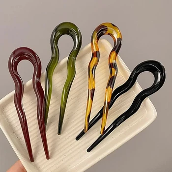 Forcina per capelli a forma di U Moda Tartaruga Acetato Forcina Design geometrico Copricapo Bastoncini per capelli Donne Ragazze
