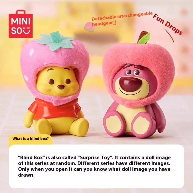 MINISO 디즈니 과일 테마 시리즈 블라인드 박스 스티치 딸기 곰 곰돌이 곰돌이 귀여운 트렌디 장난감, 랜덤 어린이 생일 선물