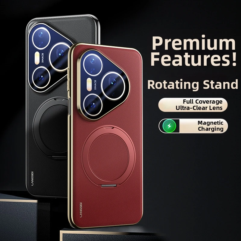 Magnetic Leather Case with 360° Rotating Stand & Shockproof Design - Includes Glass Lens Film
