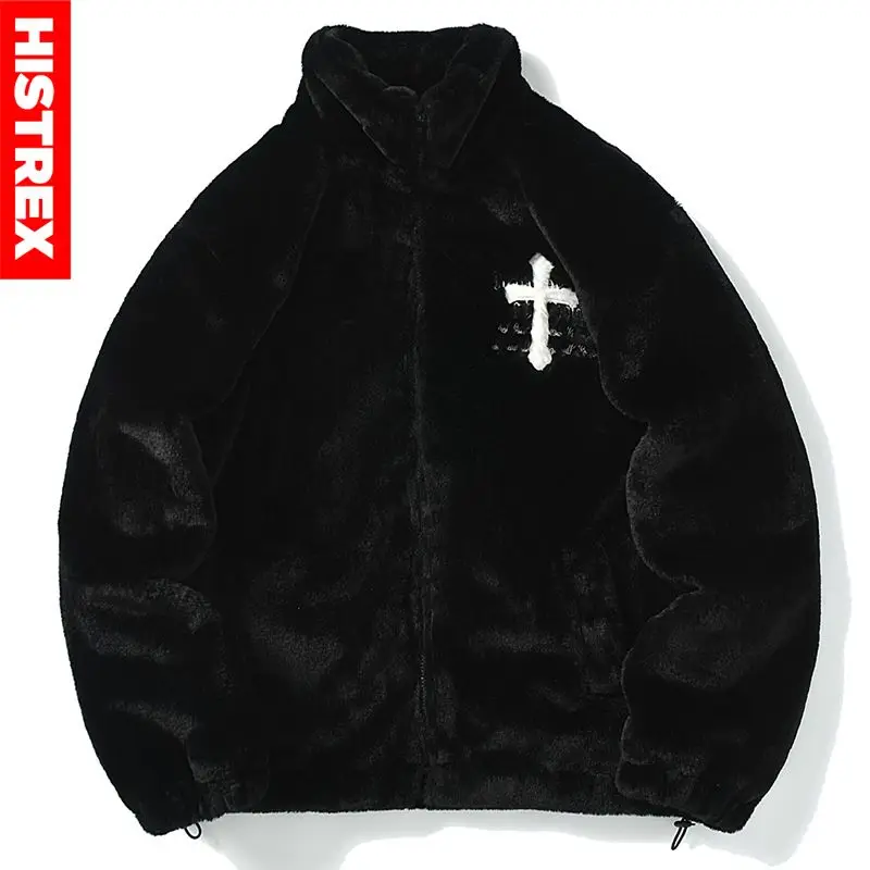 HISTREX Men Rabbit Fur Jacket Parkas,Hip Hop Fluffy Coat,Winter Fleece Overcoat,Harajuku Outerwear Streetwear,Korean Y2k Clothes 2
