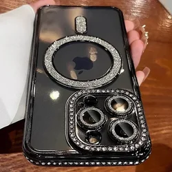 Sparkling Diamond Glitter Phone Case with Magnetic Wireless Charging Compatibility & Transparent Design - iPhone 14 (Black)