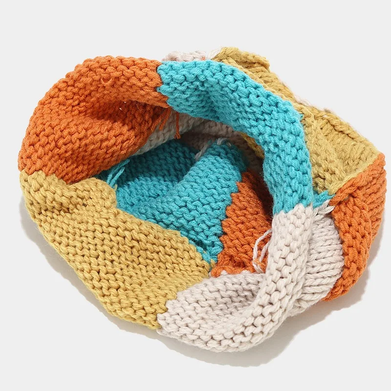Autumn and Winter Acrylic Patchwork Thicken Knitted Hat Warm Skullies Cap Beanie Hat for Girl and Women 07 6