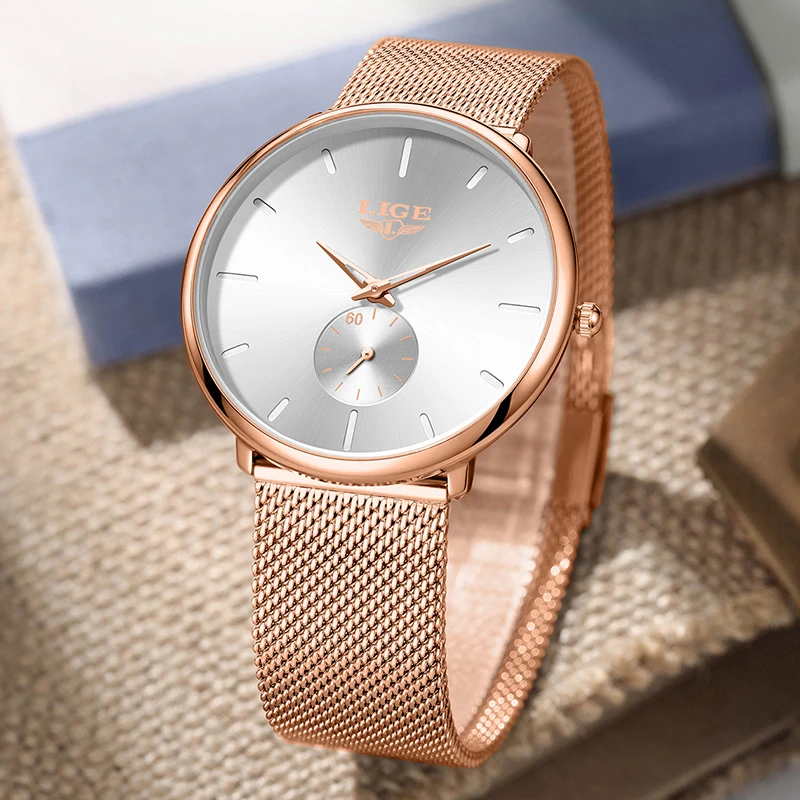 LIGE Simple Round Watch Women Elegant Fashion Ultra Thin Quartz Ladies Watch Waterproof Sports Bracelet Watches Gift for Women