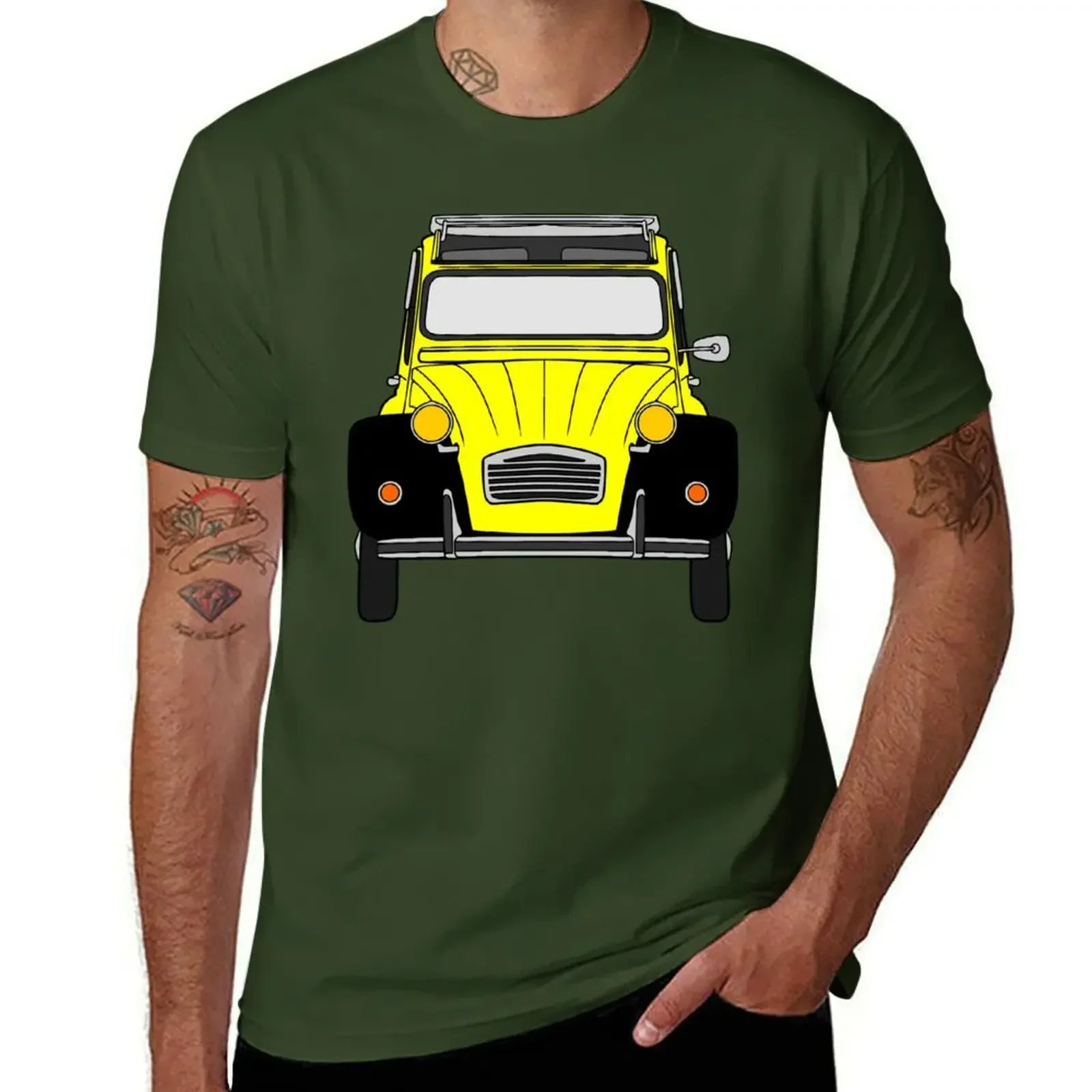 Vintage Yellow and Black Citroen 2CV Graphic Oversized T-Shirt